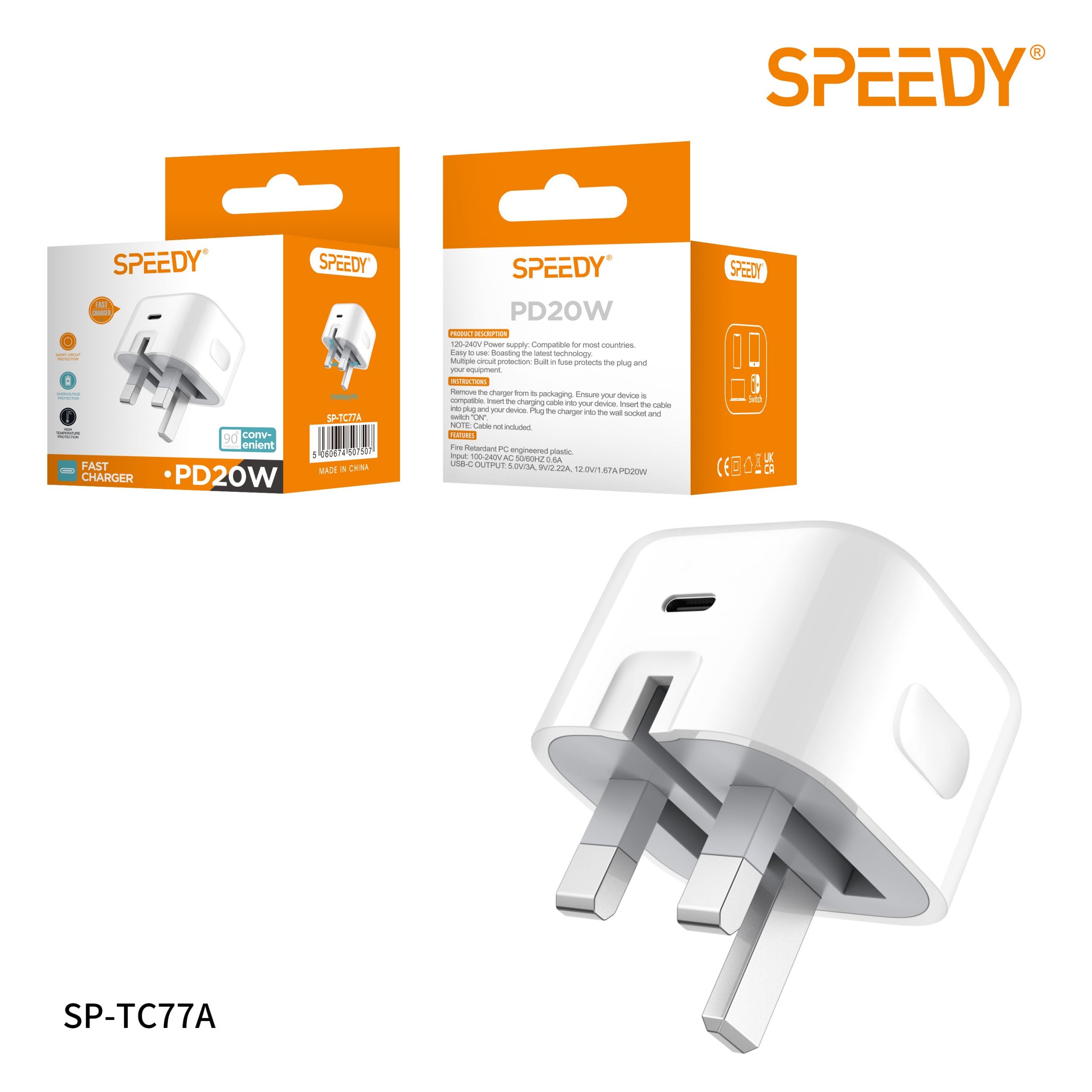 SPEEDY® SP-TC77A PD 20w Fast Charger Folding Plug